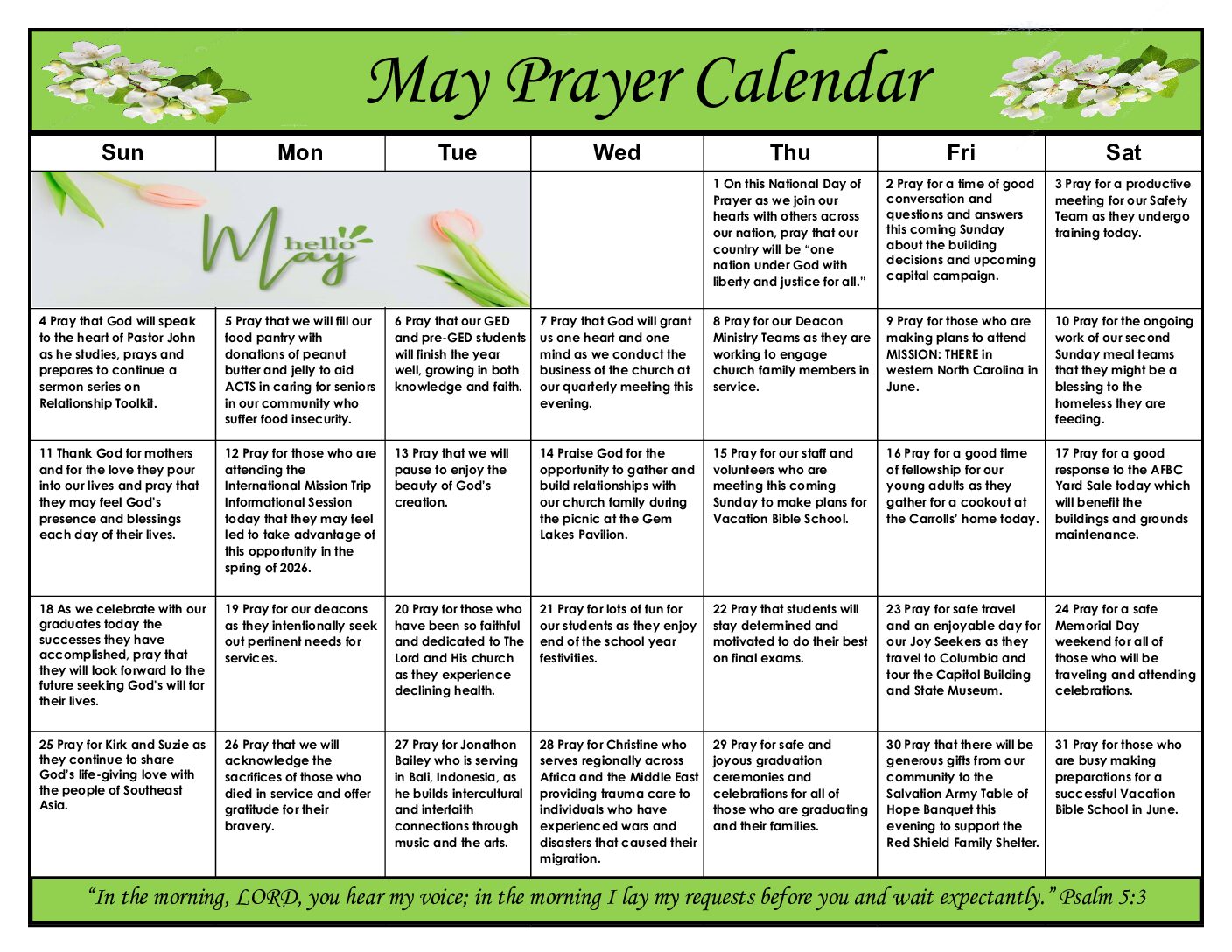 May 2025 Prayer Calendar